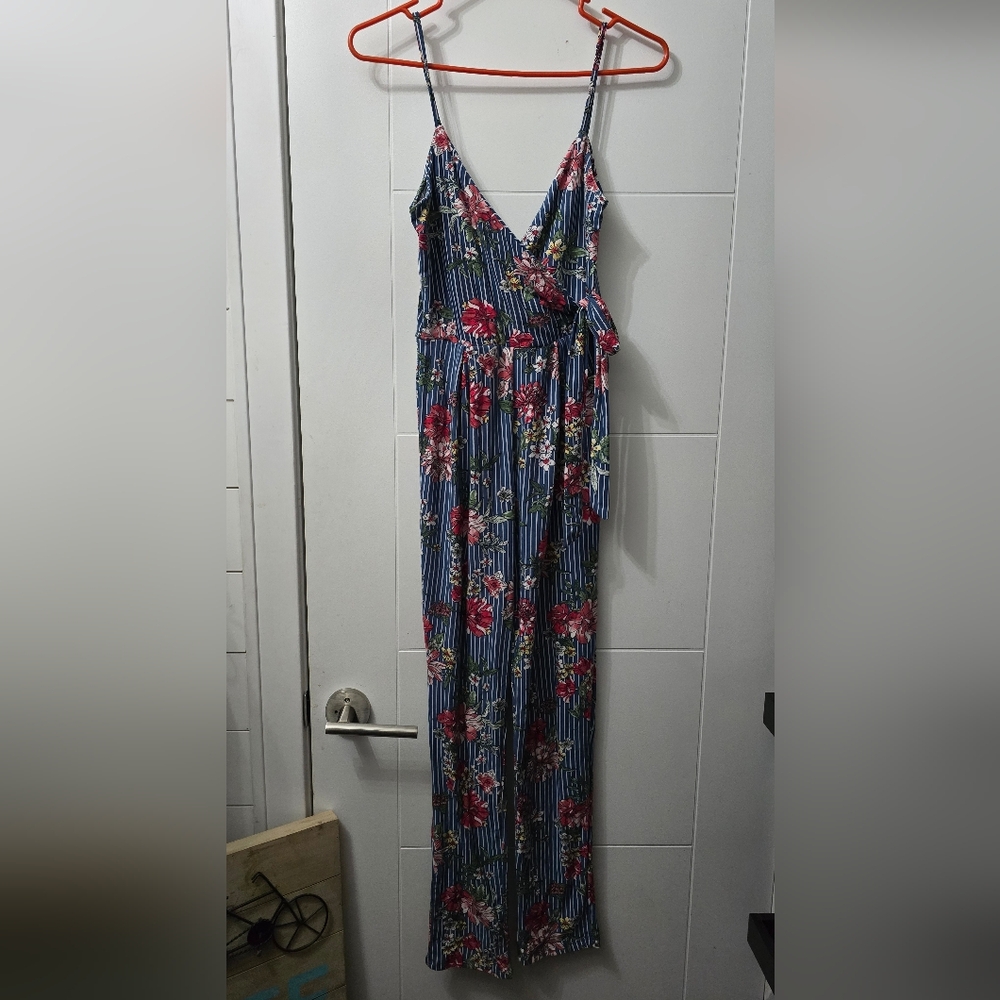 Derek Heart Floral and Striped Jumpsuit Sz S